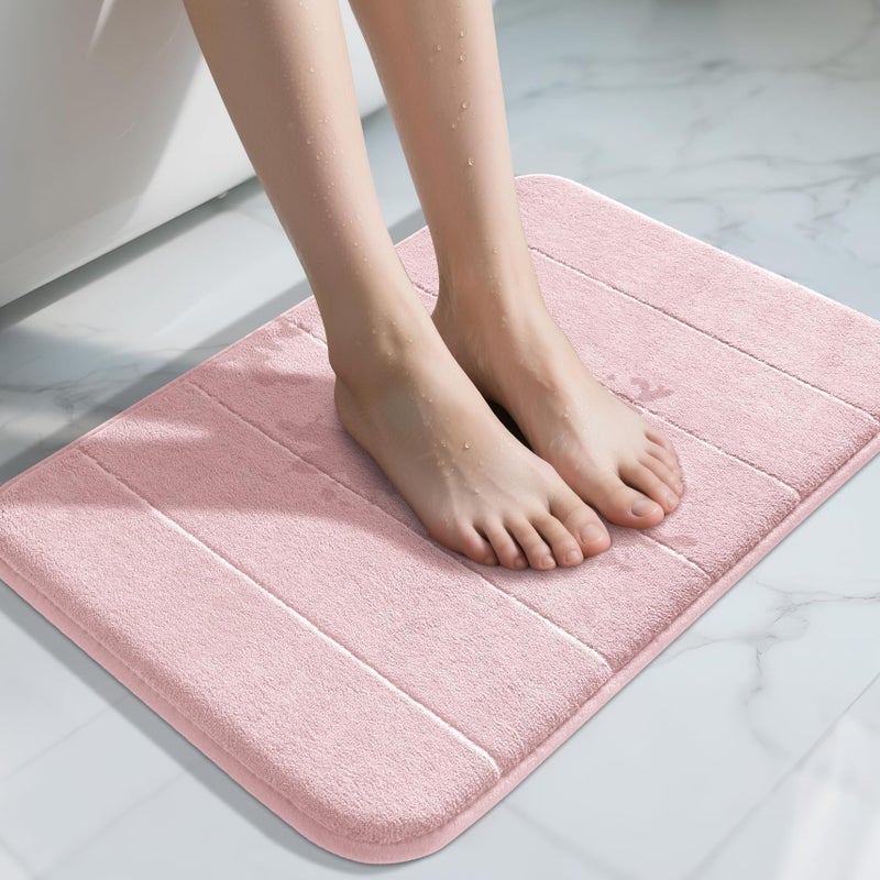 Yimobra Pink Bath Mat, Super Soft Absorbent Memory Foam Bathroom Rug Non Slip, Quick Dry, Machine Washable Floor Carpet for Tub Shower, Home Decor Accessories, 24x17 - Image 1